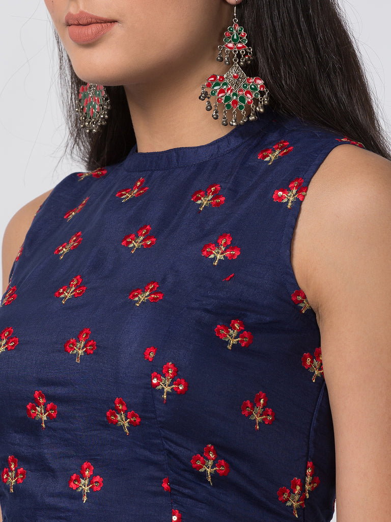 Festive Women Straight Elbow Navy Top