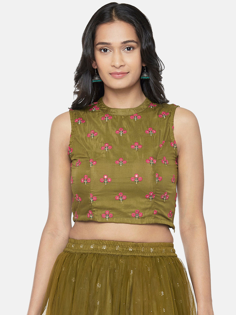 Polystaple Elbow Sleeve Straight Women Olive Top