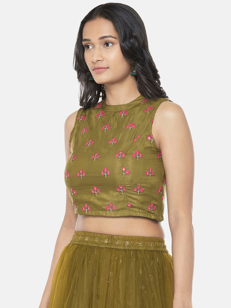 Polystaple Elbow Sleeve Straight Women Olive Top