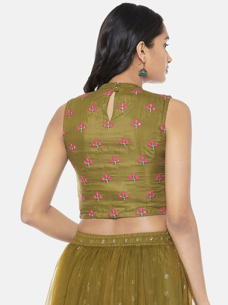 Polystaple Elbow Sleeve Straight Women Olive Top