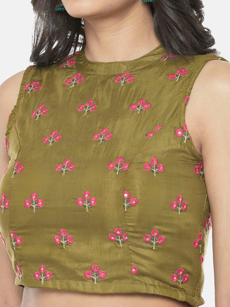 Polystaple Elbow Sleeve Straight Women Olive Top