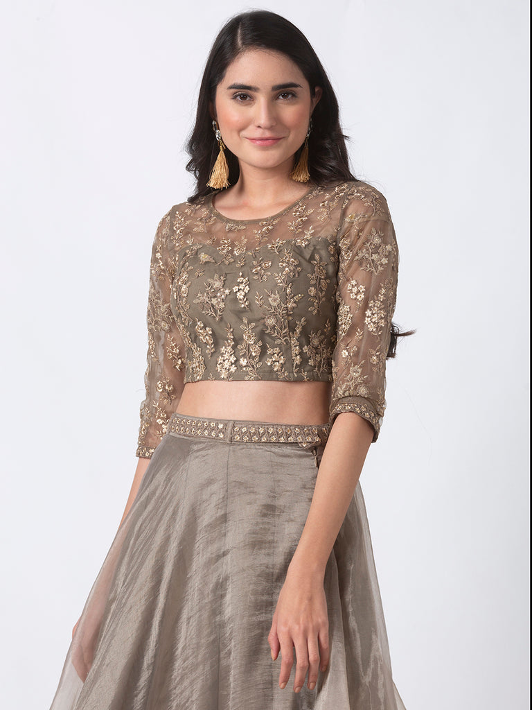 Women Straight Sleeveless Grey Crop Top