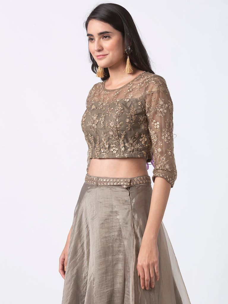 Women Straight Sleeveless Grey Crop Top