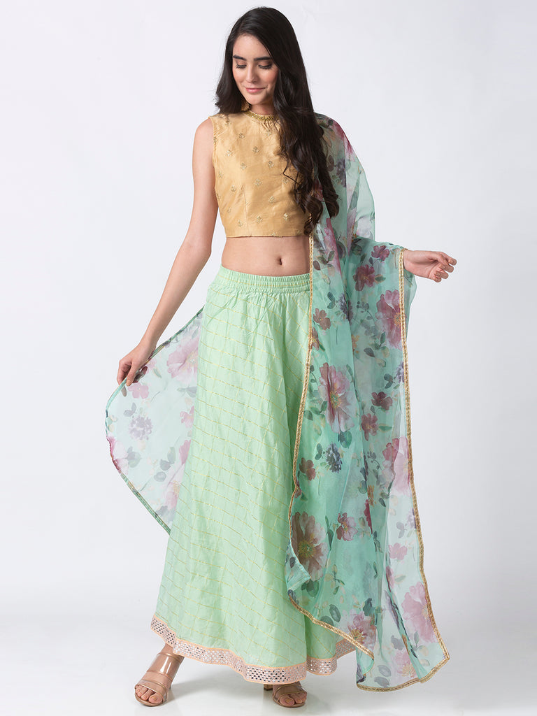 Festive Women Gathered Sap Green Skirt