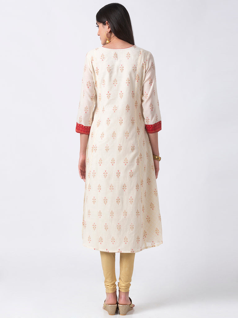 Festive Women A Line Three-Fourth Off White Kurta