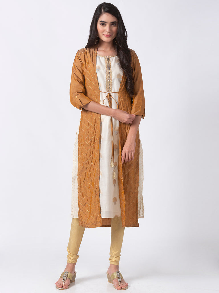 Women Straight Three-Fourth Gold Kurta