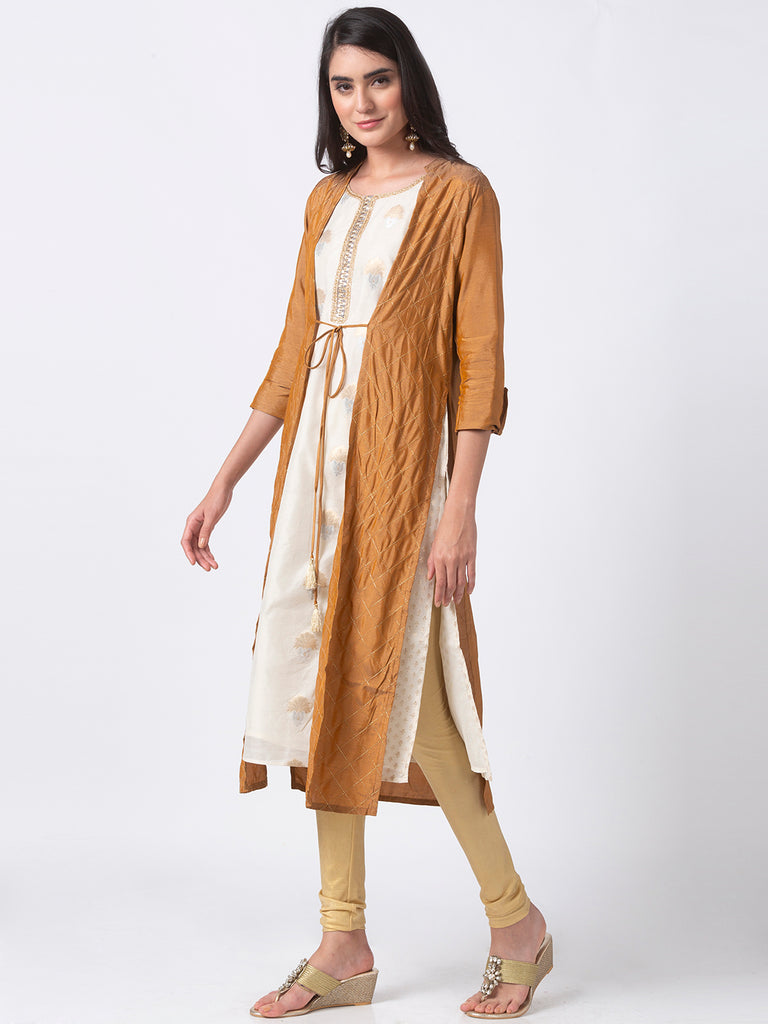 Women Straight Three-Fourth Gold Kurta