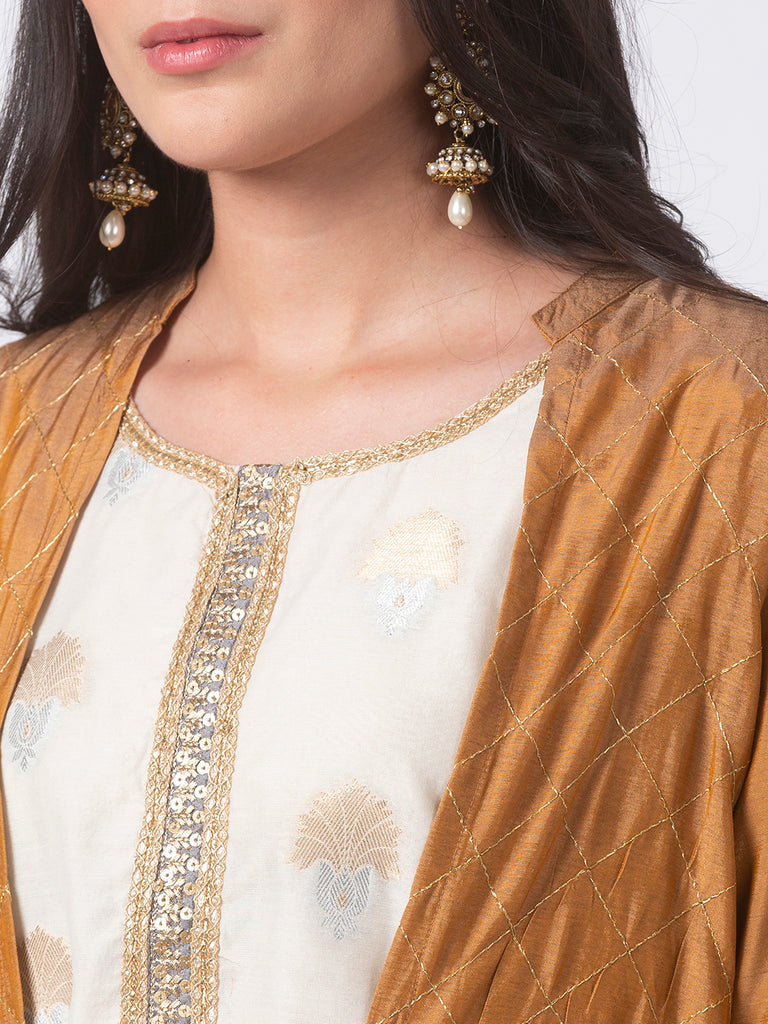 Women Straight Three-Fourth Gold Kurta