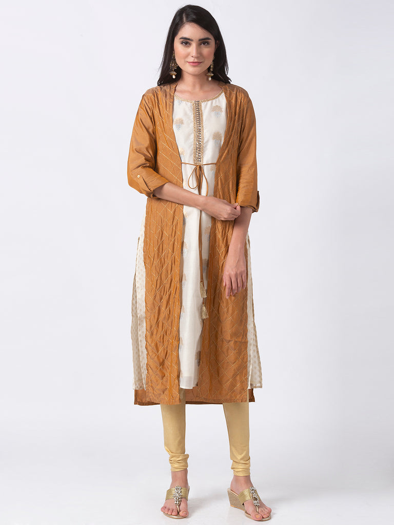 Women Straight Three-Fourth Gold Kurta