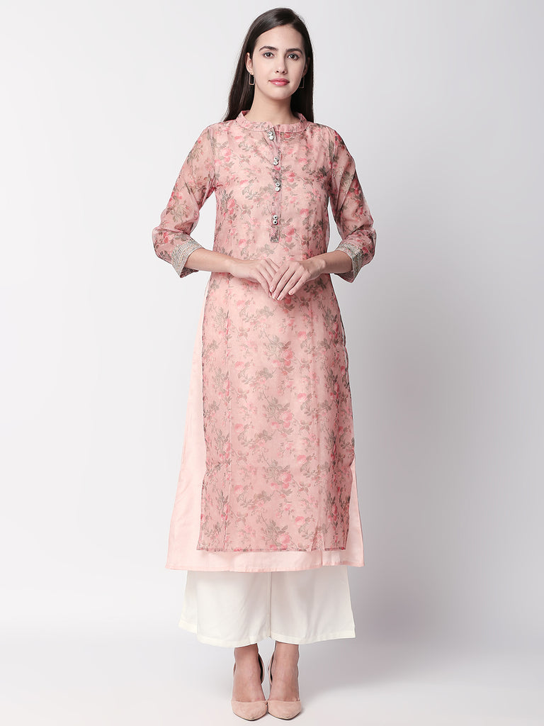 Women Twin Kurta Three-Fourth Peach Kurta
