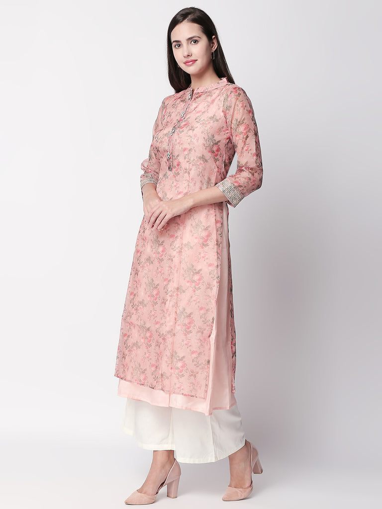 Women Twin Kurta Three-Fourth Peach Kurta