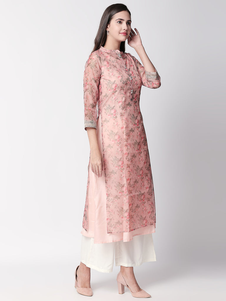 Women Twin Kurta Three-Fourth Peach Kurta