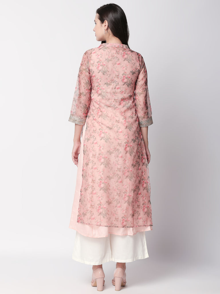 Women Twin Kurta Three-Fourth Peach Kurta