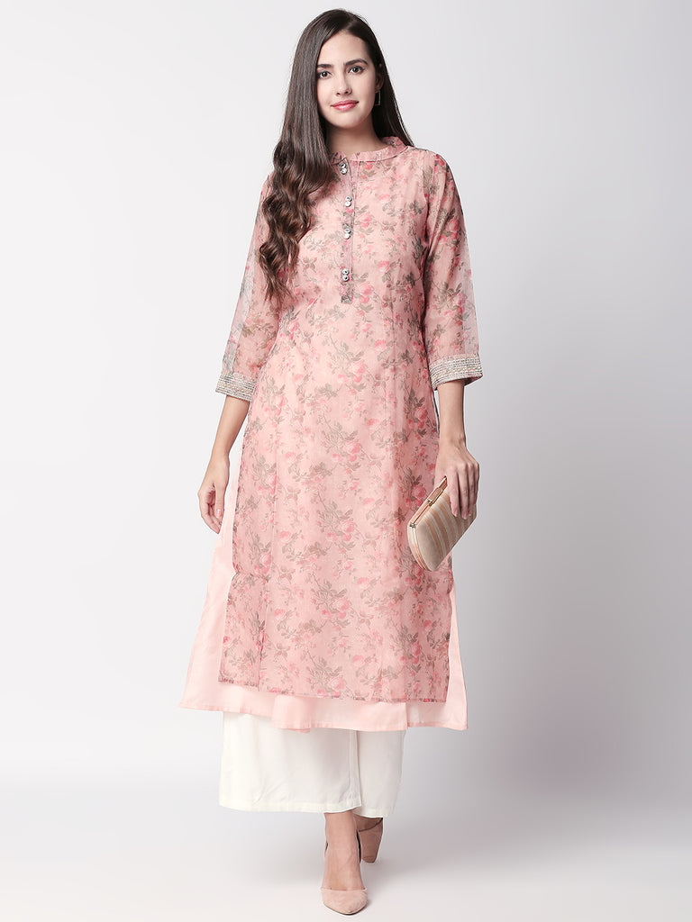 Women Twin Kurta Three-Fourth Peach Kurta