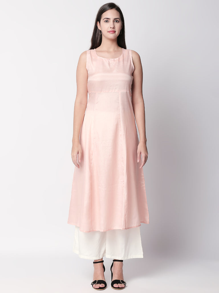 Women Twin Kurta Three-Fourth Peach Kurta