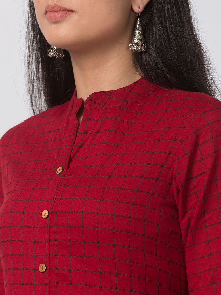 Women Straight Three-Fourth Red Kurta