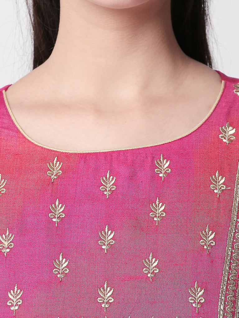 Festive Women Straight Three-Fourth Pink Kurta