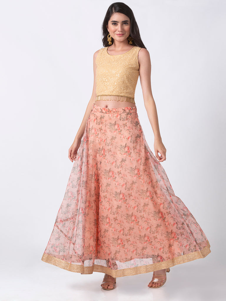 Women Flared Peach Skirt