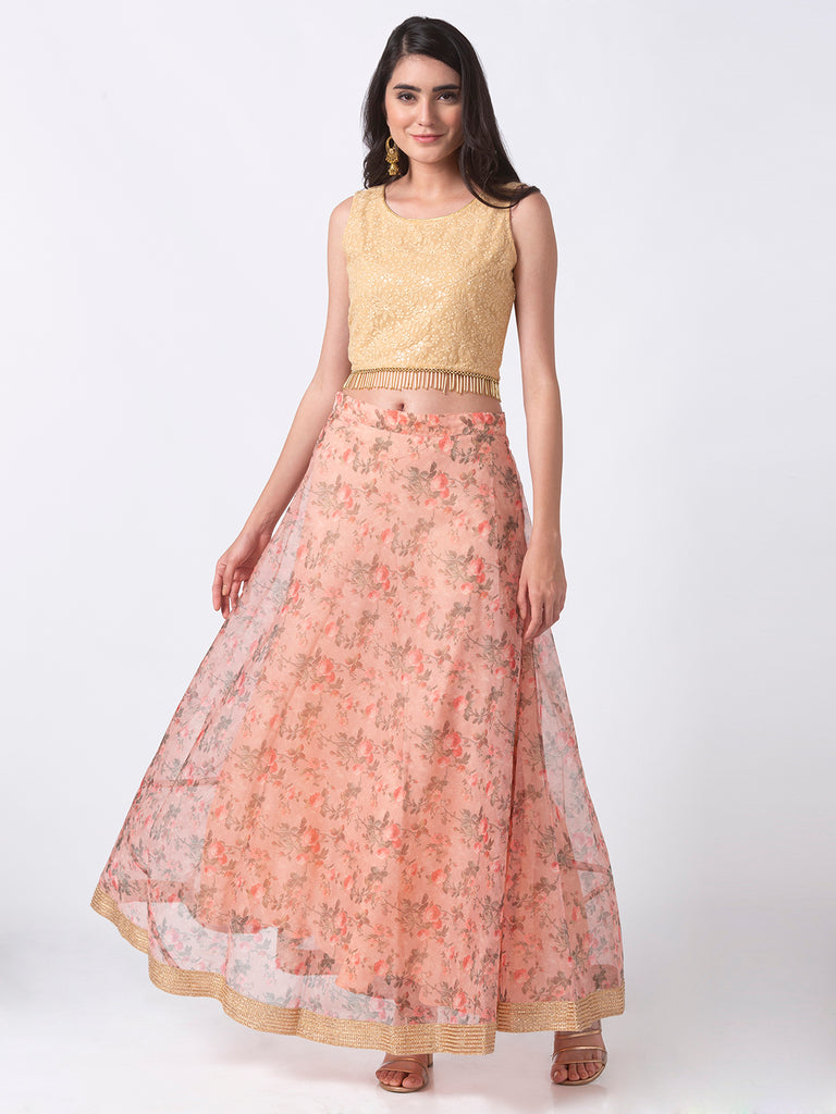 Women Flared Peach Skirt
