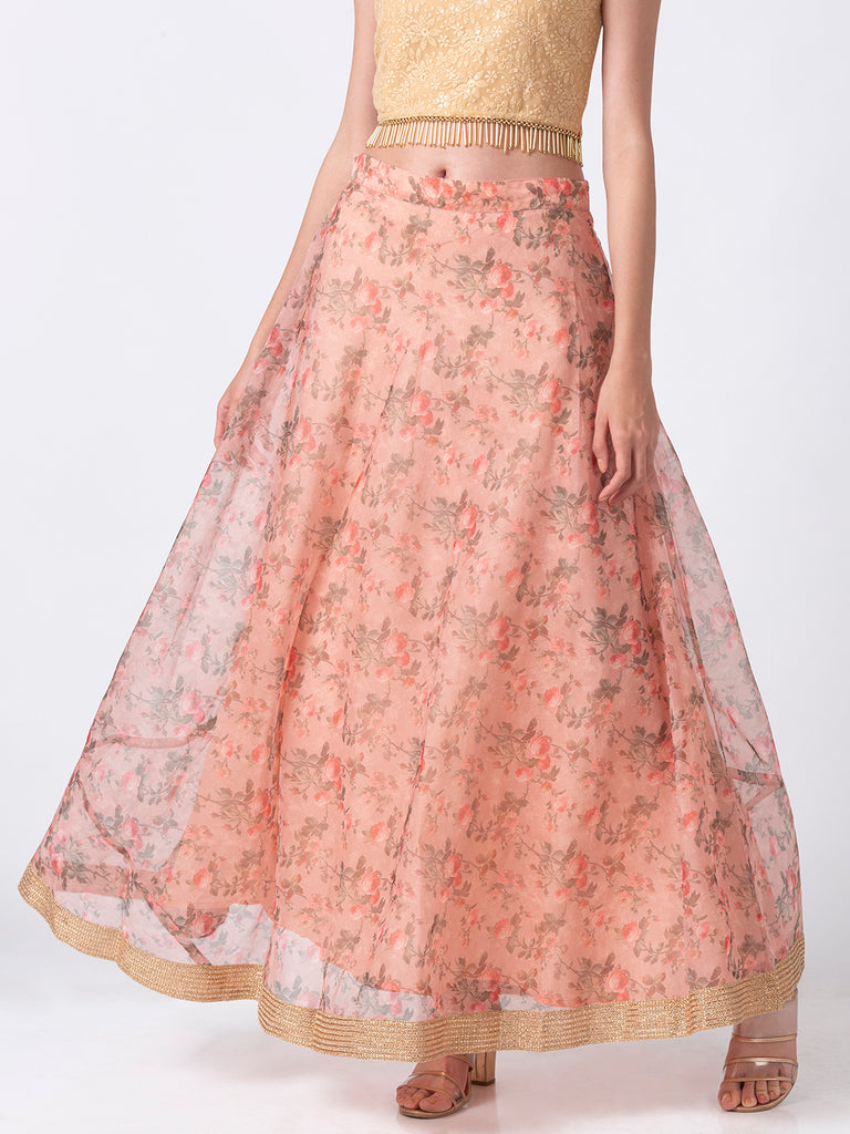 Women Flared Peach Skirt