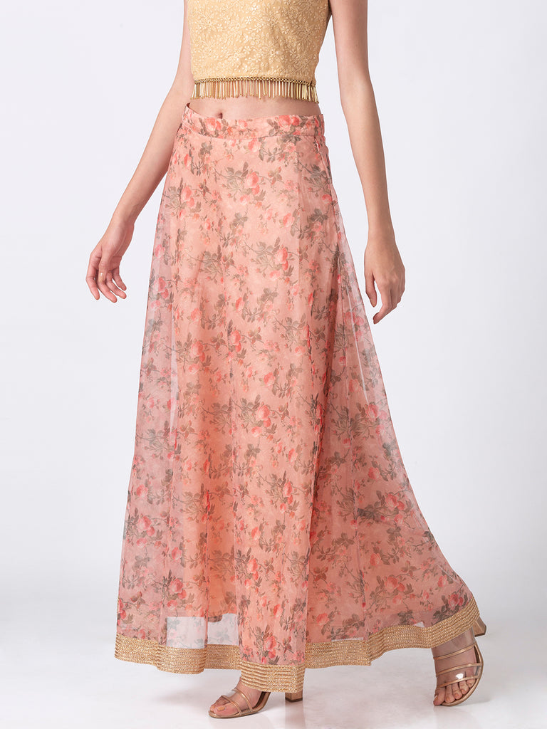 Women Flared Peach Skirt