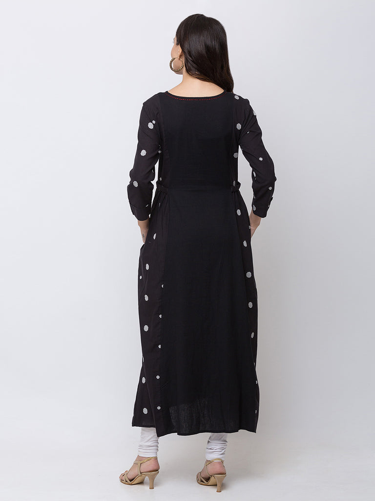 Women Gathered Three-Fourth Black Dress