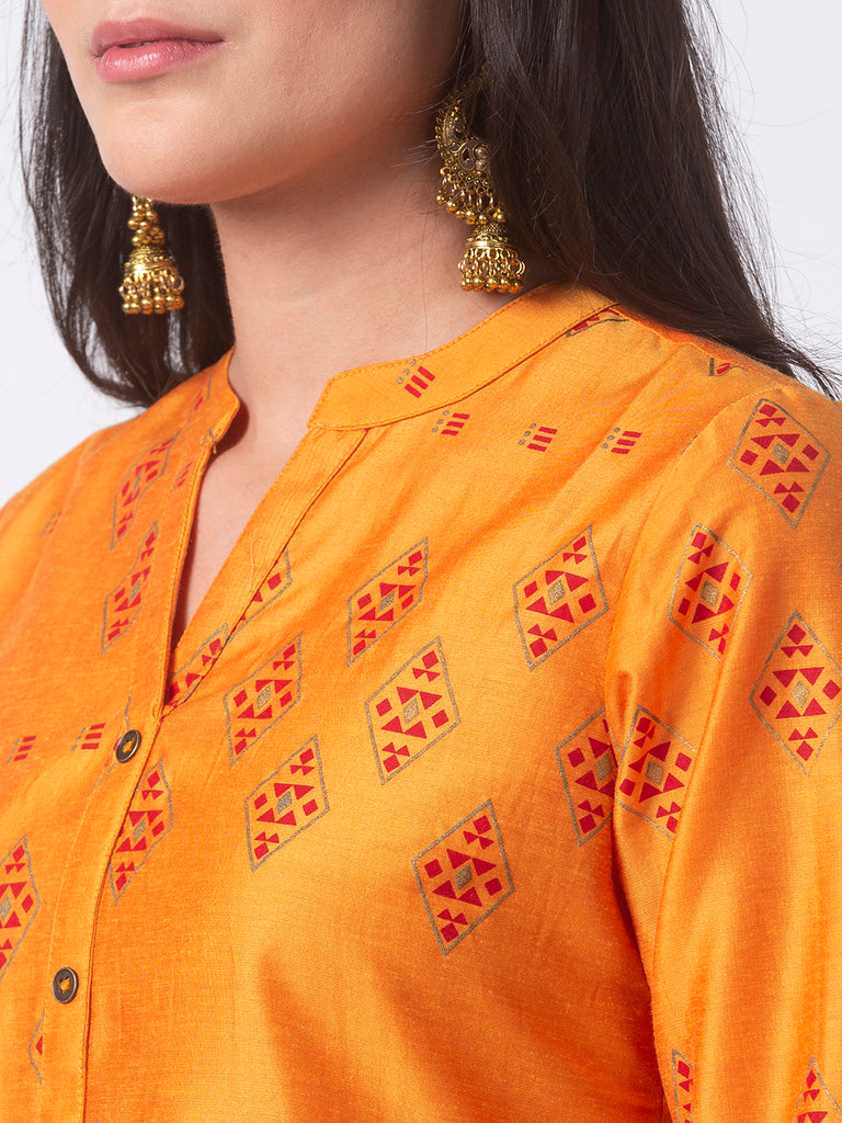 Women A Line Three-Fourth Mustard Kurta