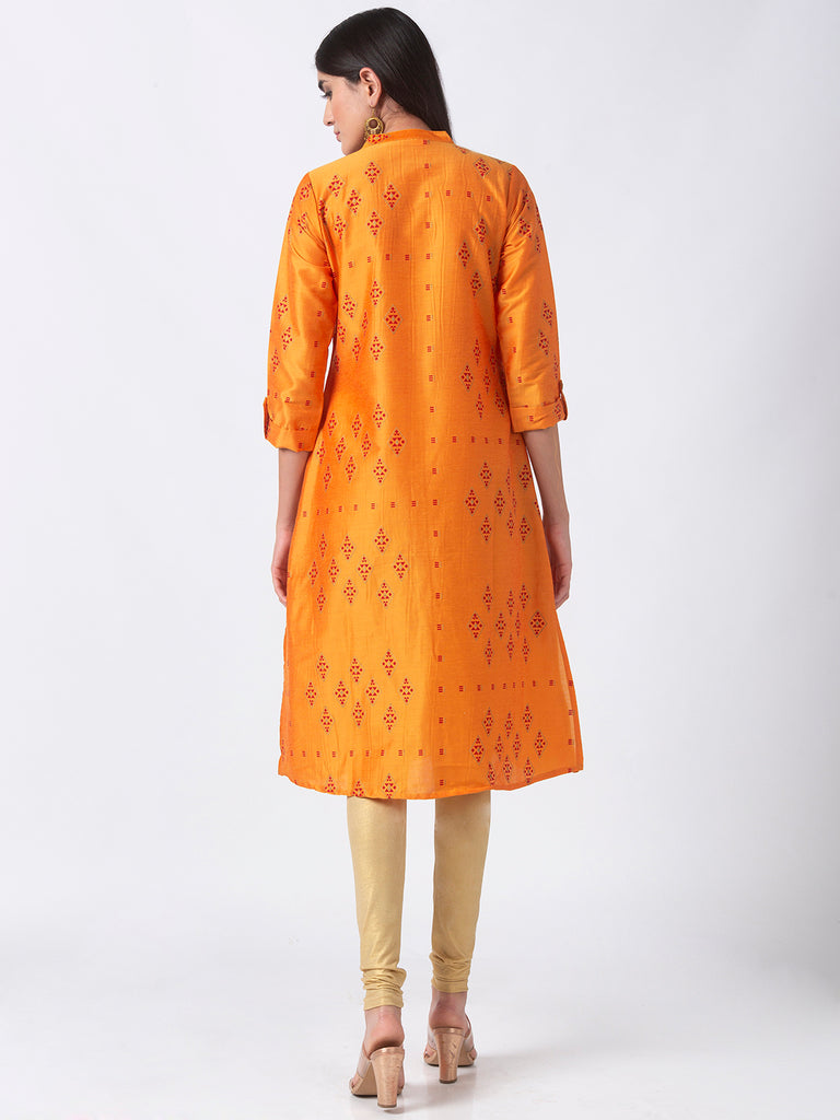 Women A Line Three-Fourth Mustard Kurta
