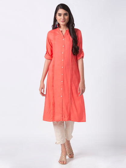 Core Women Straight Three-Fourth Coral Kurta