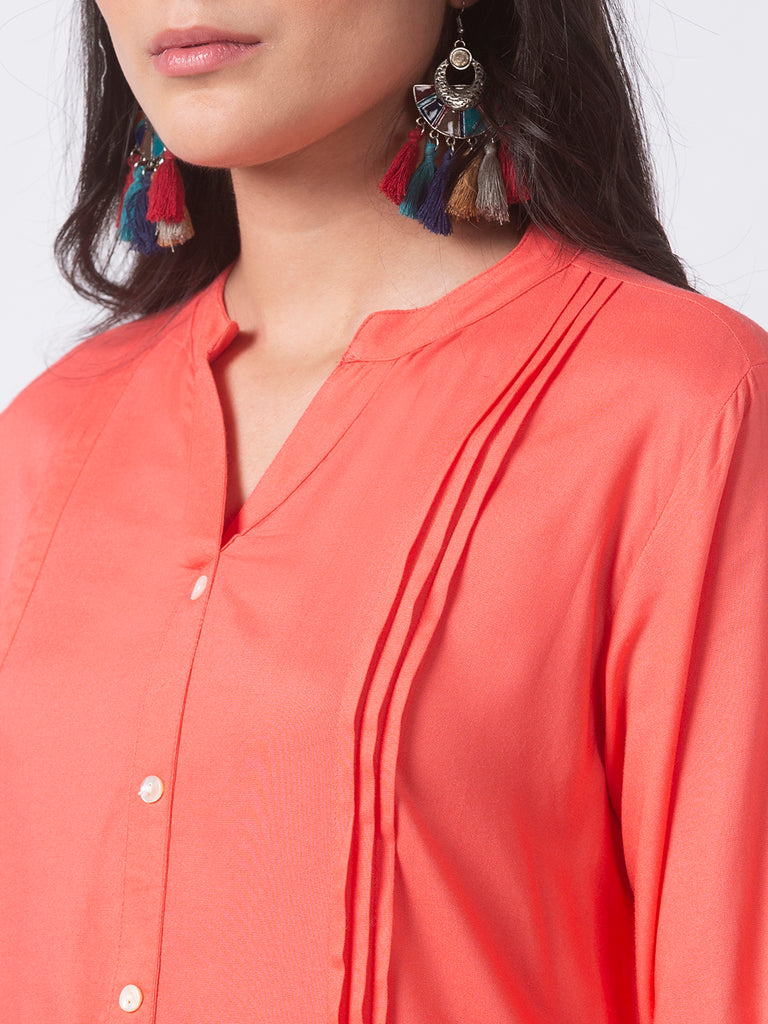 Core Women Straight Three-Fourth Coral Kurta