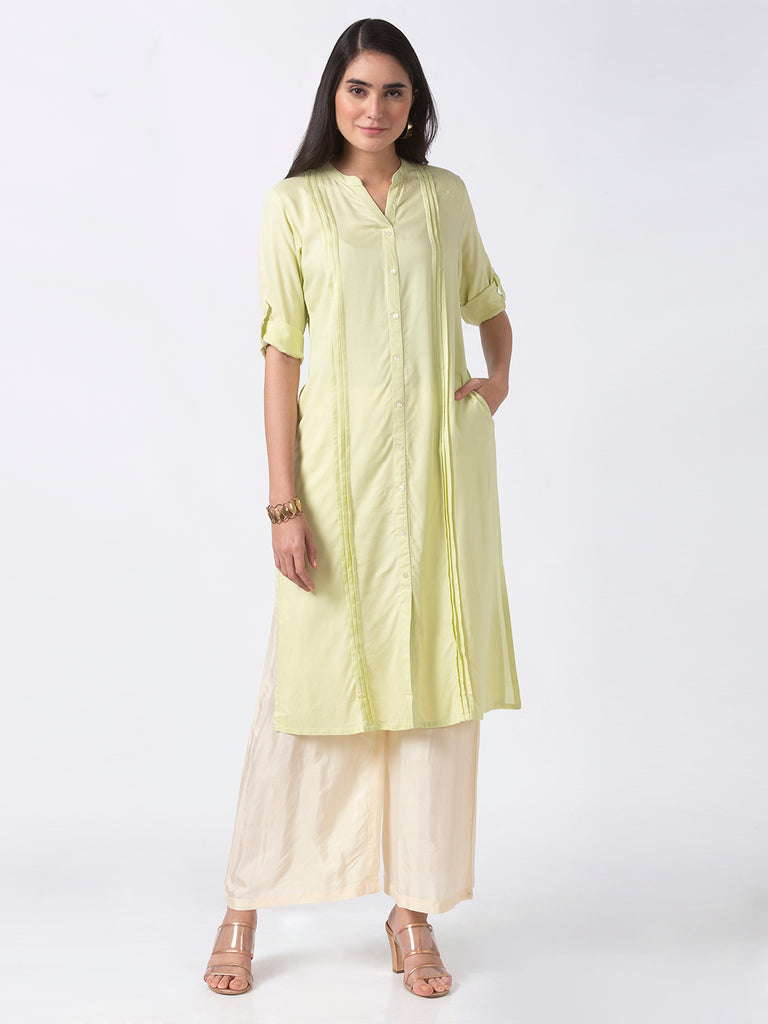 Core Women Straight Three-Fourth Light Pistachio Kurta