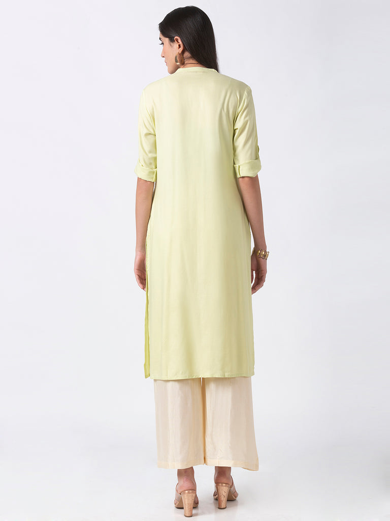 Core Women Straight Three-Fourth Light Pistachio Kurta