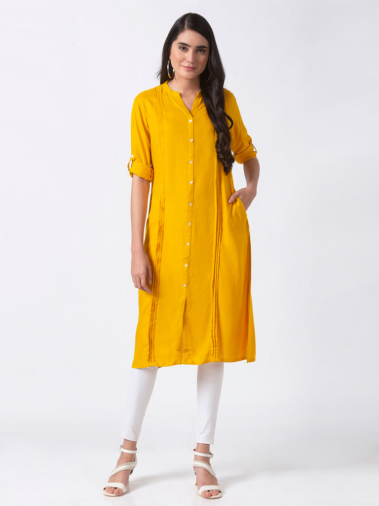 Core Women Straight Three-Fourth Mustard Kurta