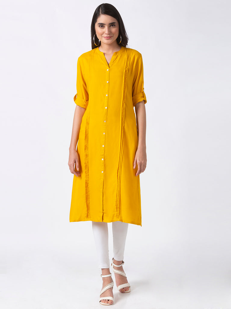 Core Women Straight Three-Fourth Mustard Kurta