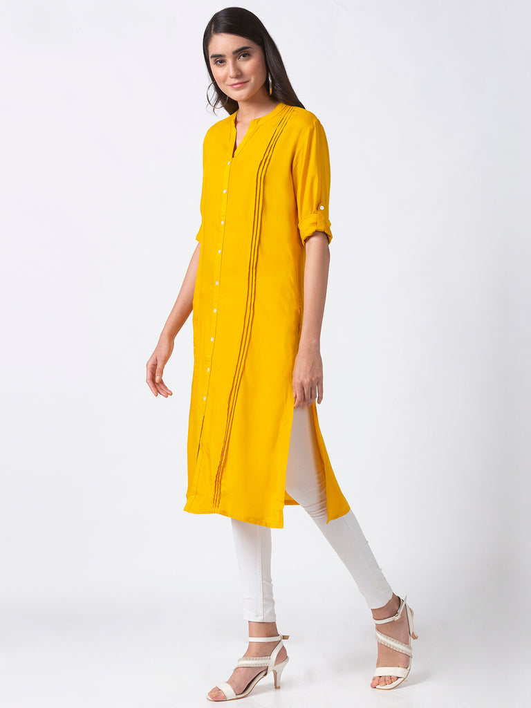Core Women Straight Three-Fourth Mustard Kurta