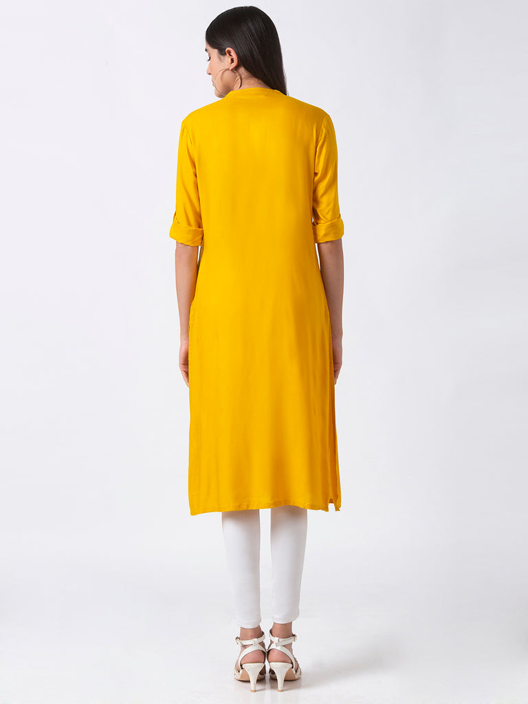 Core Women Straight Three-Fourth Mustard Kurta