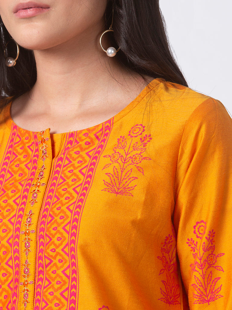 Women Straight Three-Fourth Mustard Kurta