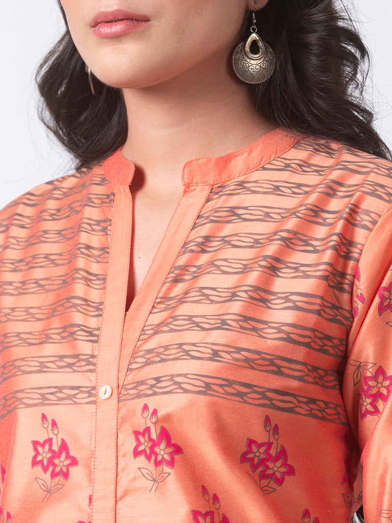 Women A Line Three-Fourth Peach Kurta