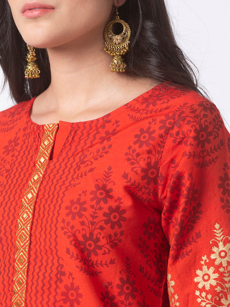 Women Straight Three-Fourth Rust Kurta
