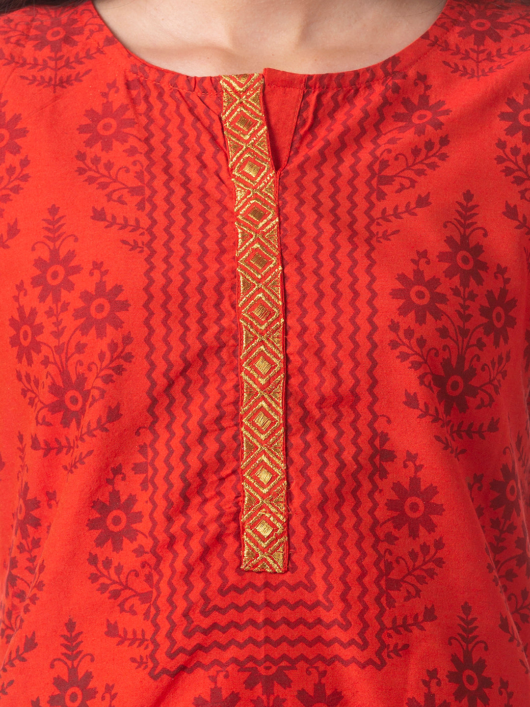Women Straight Three-Fourth Rust Kurta