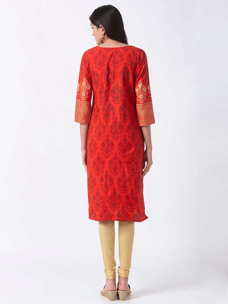 Women Straight Three-Fourth Rust Kurta