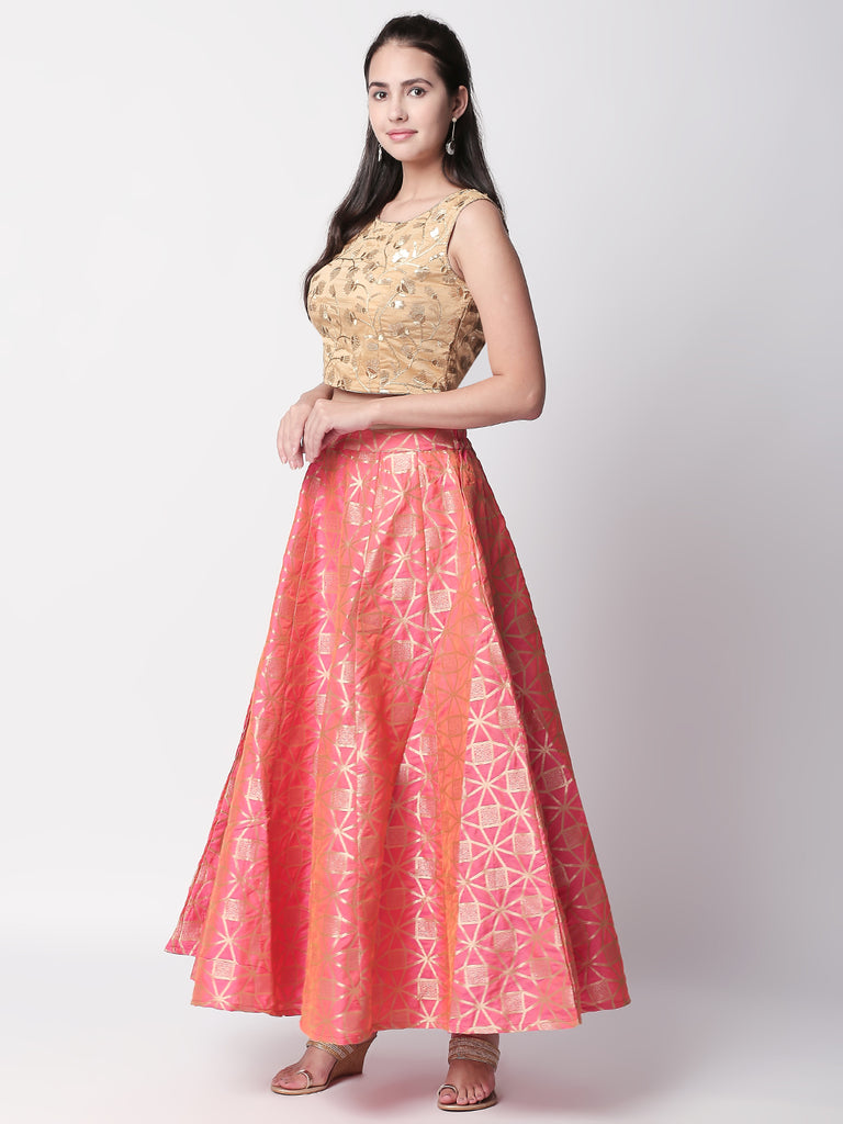 Women Gathered Peach Skirt