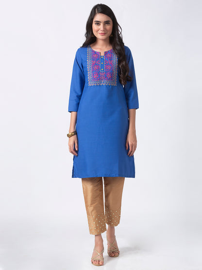 Women Straight Three-Fourth Blue Kurta