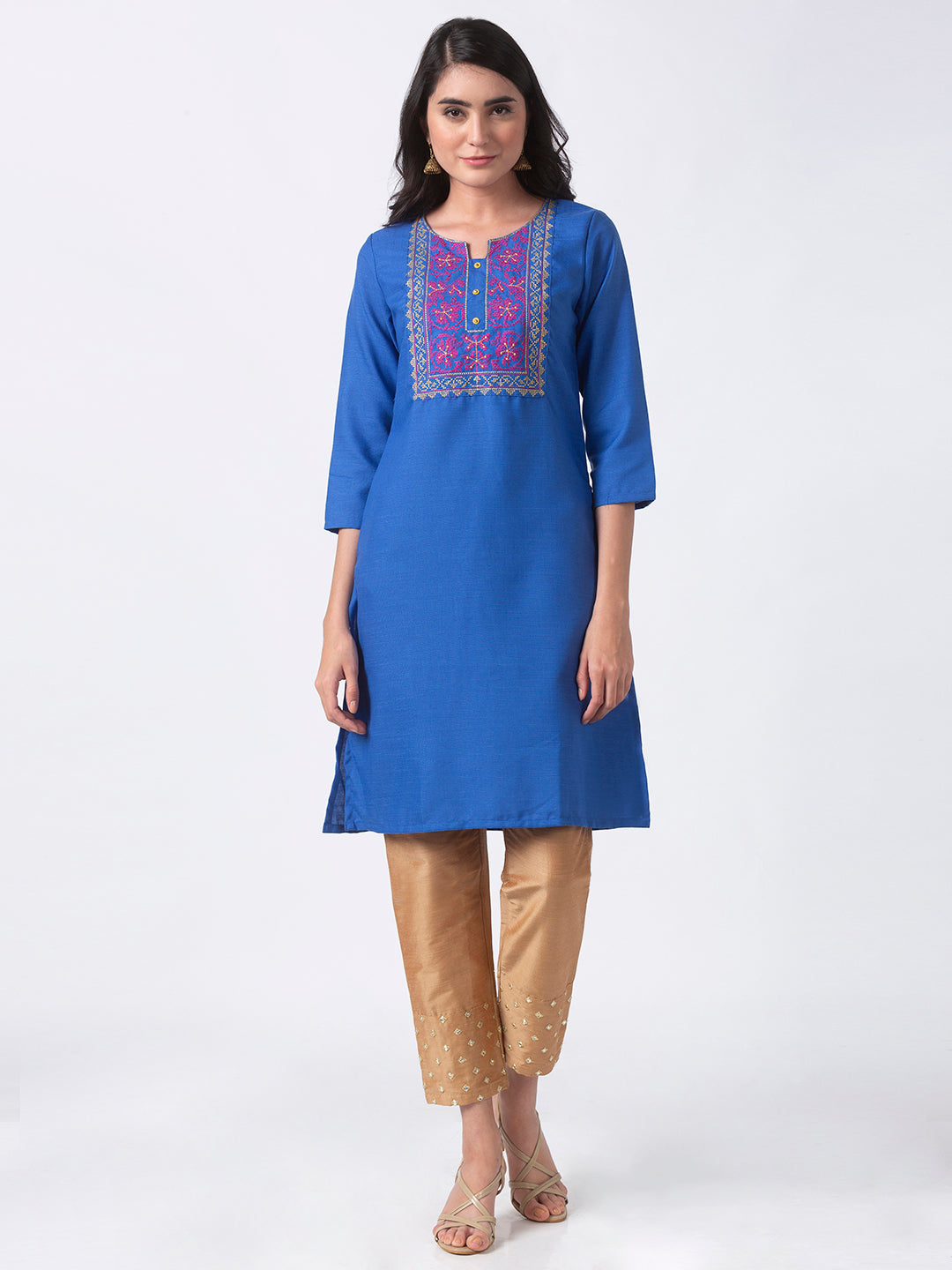 Women Straight Three-Fourth Blue Kurta