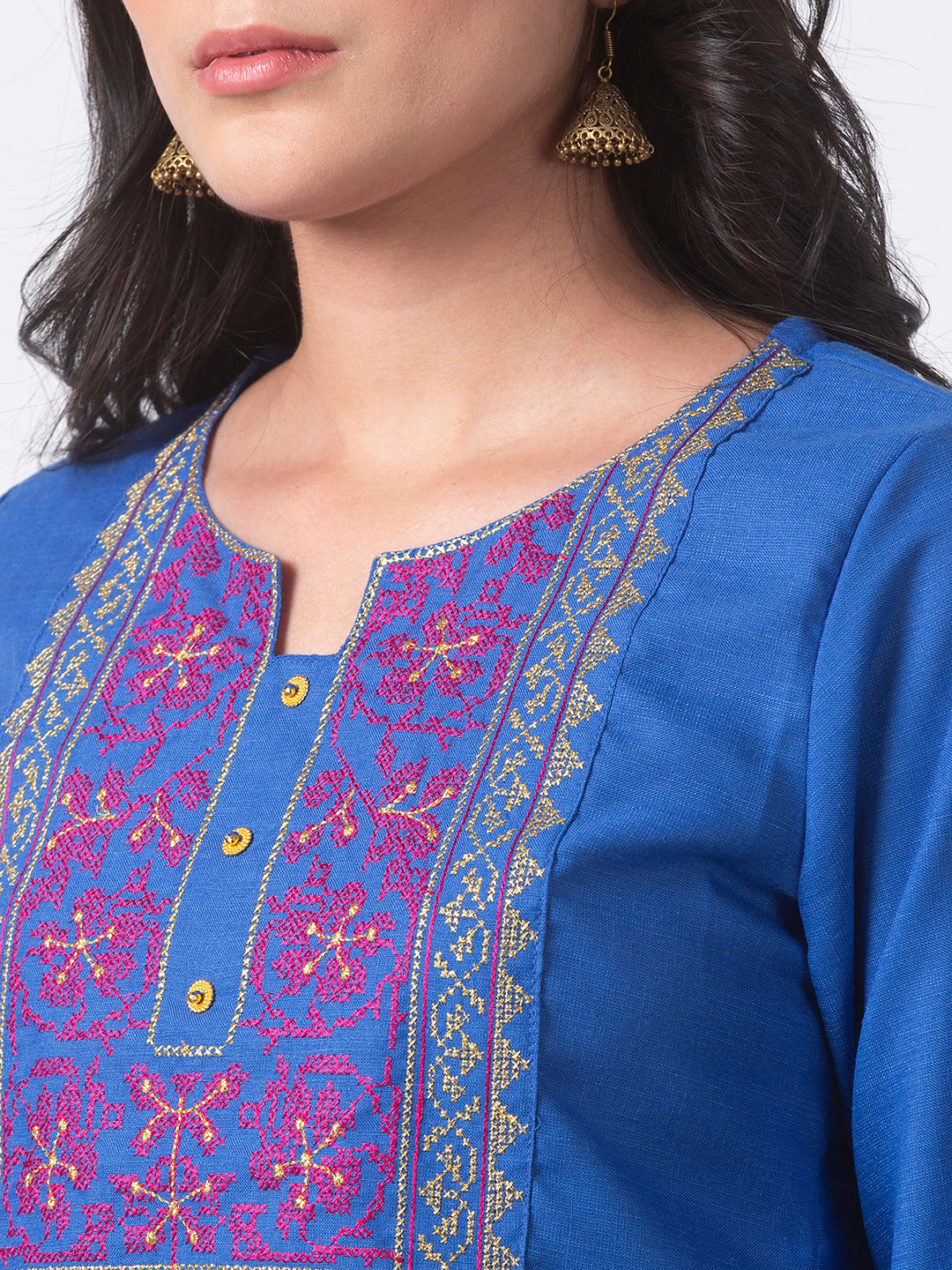 Women Straight Three-Fourth Blue Kurta