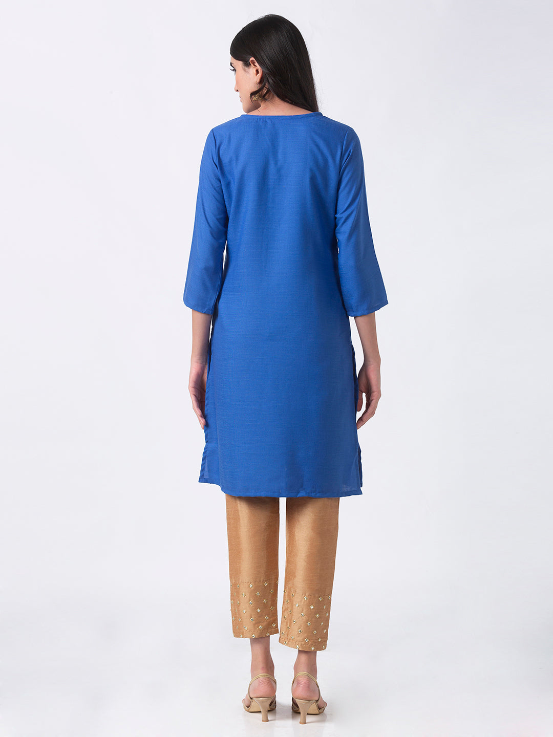 Women Straight Three-Fourth Blue Kurta