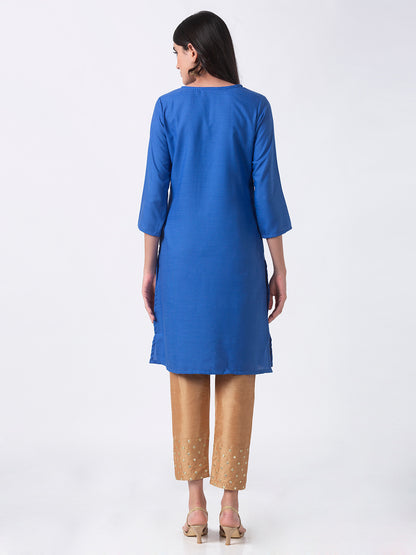 Women Straight Three-Fourth Blue Kurta