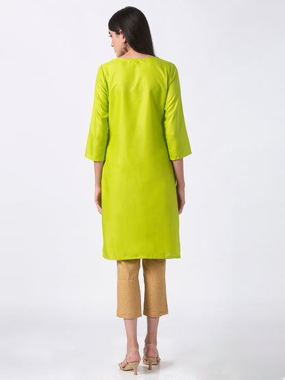Women Straight Three-Fourth Lime Kurta
