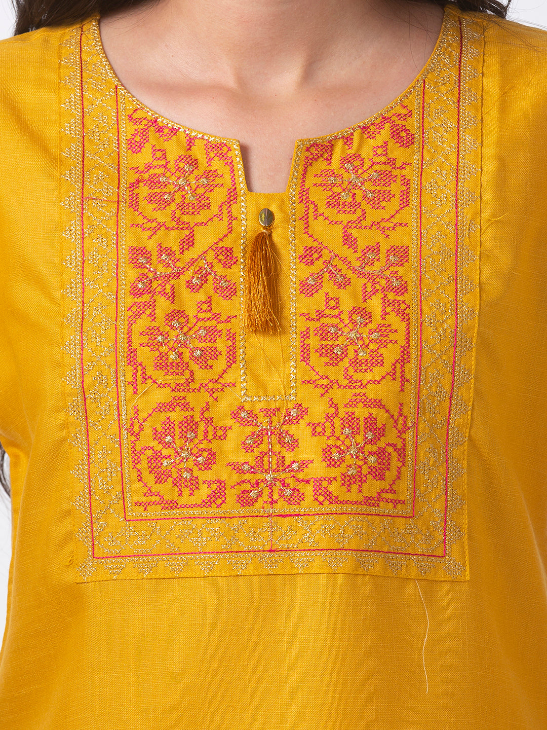 Women Straight Three-Fourth Mustard Kurta