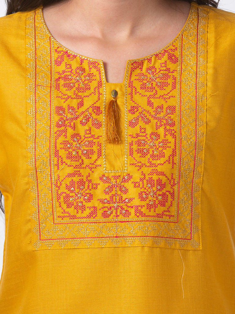 Women Straight Three-Fourth Mustard Kurta